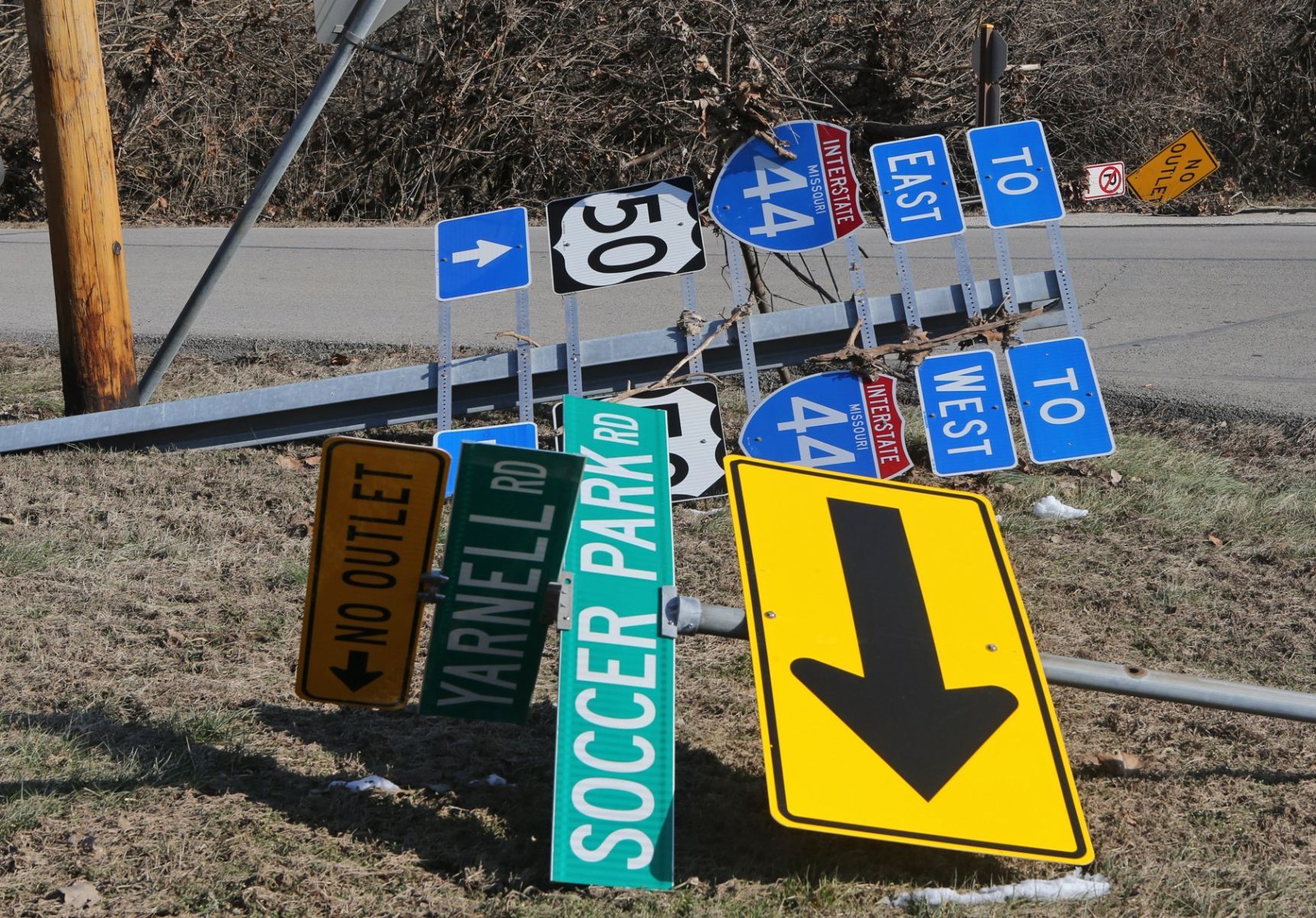 Soccer Park flooding debris floated under I-44